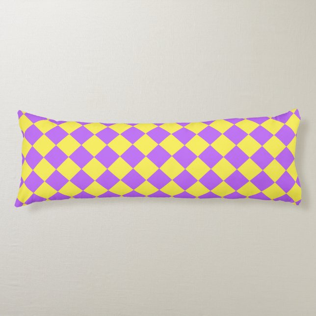 Purple Yellow Chequered Diamond Pattern  Body Cushion (Front)