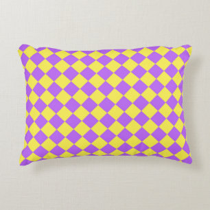 Purple Yellow Chequered Diamond Pattern Decorative Cushion