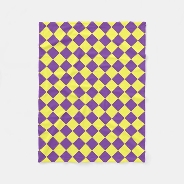 Purple Yellow Chequered Diamond Pattern Fleece Blanket (Front)
