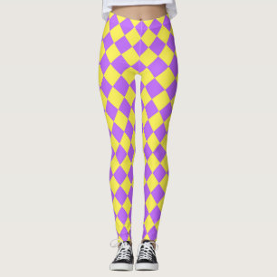 Purple Yellow Chequered Diamond Pattern  Leggings