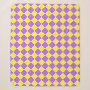 Purple Yellow Chequered Diamond Pattern Sherpa Blanket