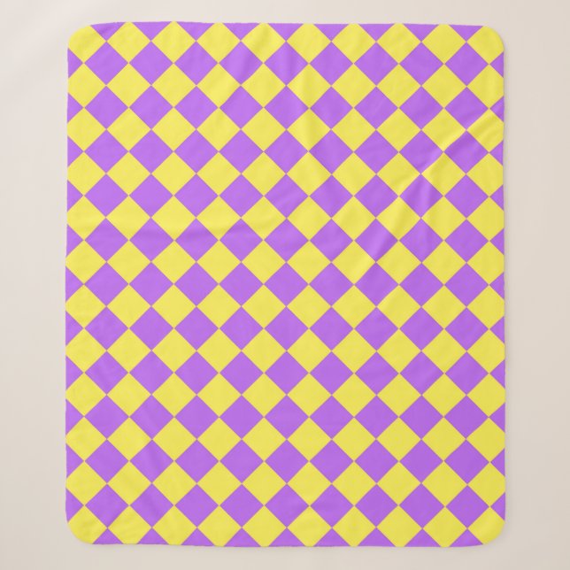 Purple Yellow Chequered Diamond Pattern  Sherpa Blanket (Front)