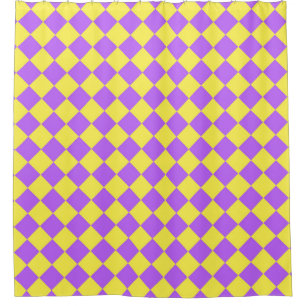 Purple Yellow Chequered Diamond Pattern Shower Curtain