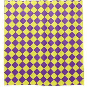 Purple Yellow Chequered Diamond Pattern Shower Curtain