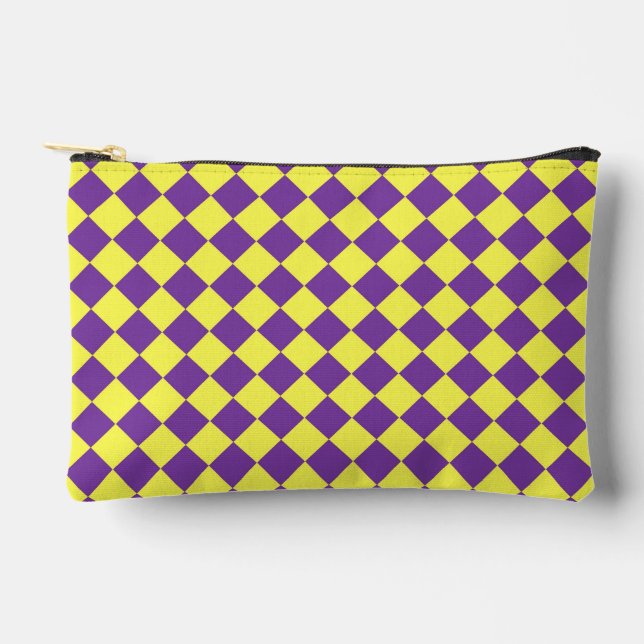 Purple Yellow Chequered Diamond Pattern Small Accessory Pouch (Front)