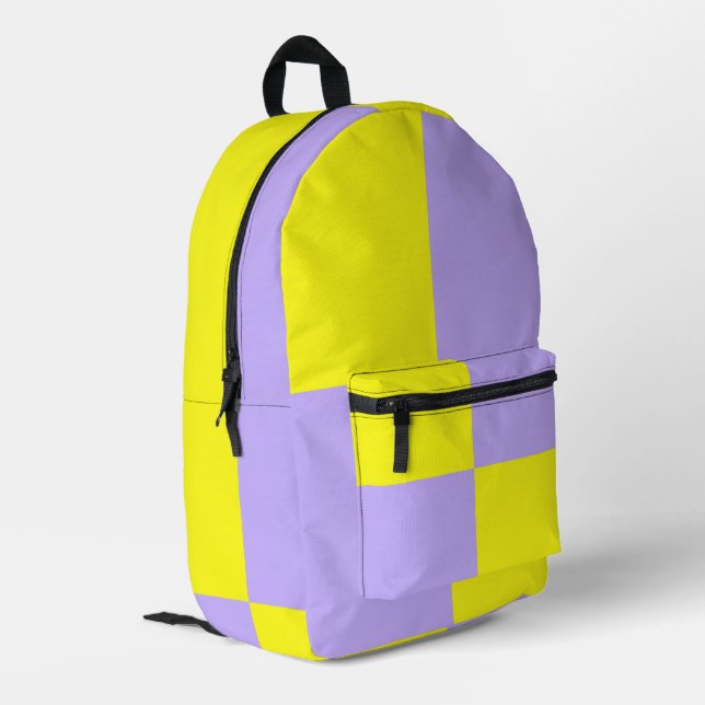 Purple Yellow Chequered Pattern Printed Backpack (Back Corner Left)