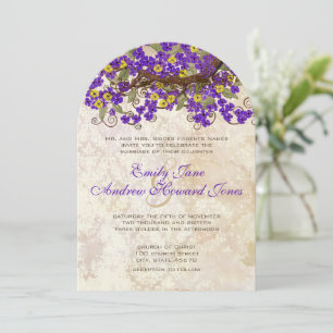Purple Yellow Cherry Blossom Tea Stain Invitations