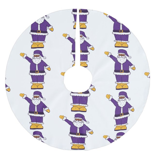 purple yellow christmas black santa claus brushed polyester tree skirt (Front)
