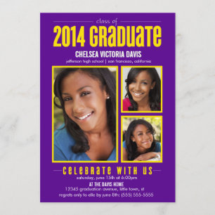 Purple Yellow Class of 2014 Graduate Photo Invite