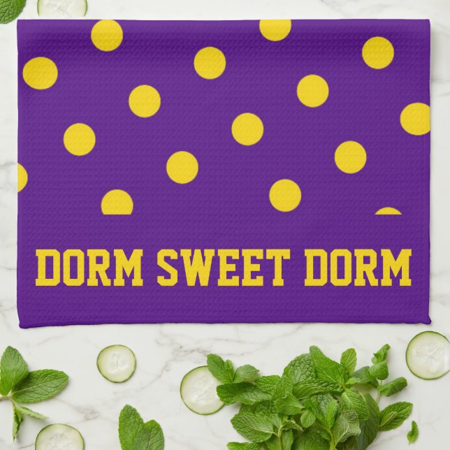 Purple Yellow College Team Cool Fun Dorm School Tea Towel (Folded)