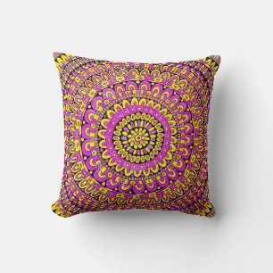 Purple Yellow Color Hand Drawn Mandala Cushion