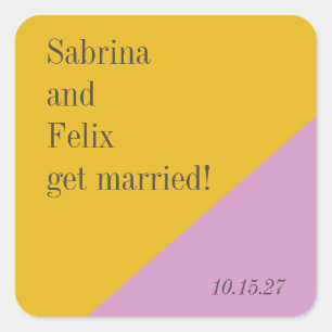 Purple Yellow Colour Block Modern Custom Wedding Square Sticker