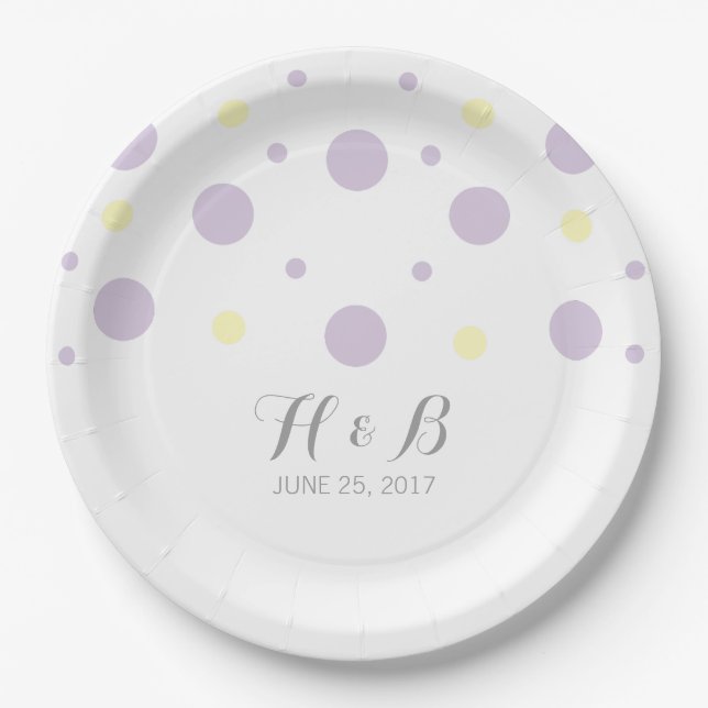 Purple Yellow Confetti Wedding Paper Plates (Front)