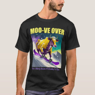 Purple Yellow Cow Snowboarding Shredding Down The  T-Shirt