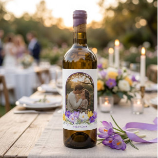 Purple Yellow Crocus Arch Photo Floral Wedding Wine Label
