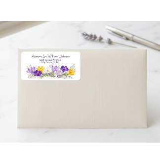 Purple Yellow Crocus Floral Return Address Label