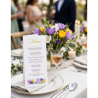 Purple Yellow Crocus Floral Wedding Rack Card Menu