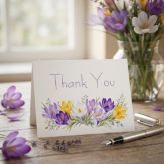 Purple Yellow Crocus Floral Wedding Thank You Card