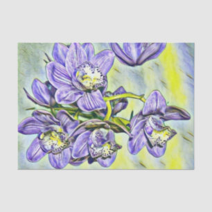 Purple yellow cute orchid flowers watercolor tissue paper