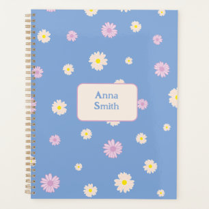Purple Yellow Daisies on Blue in Floral Pattern  Planner