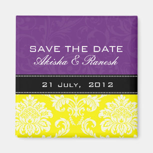 Purple Yellow Damask Save the Date Magnet