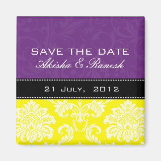 Purple Yellow Damask Save the Date Magnet