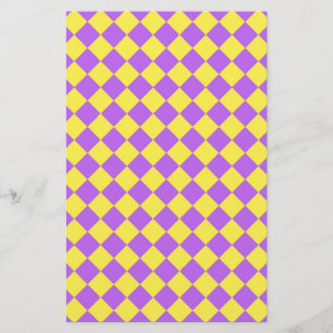 Purple Yellow Diamond Harlequin Checker Pattern Stationery