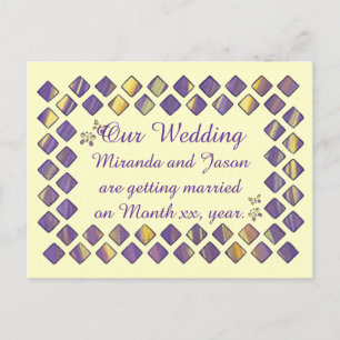 Purple Yellow Diamonds Butterflies Invite Postcard