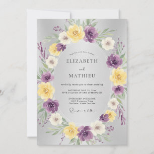 Purple Yellow Floral Botanical Wedding Invitation