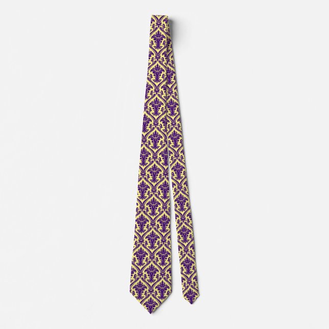 Purple & Yellow Floral Damasks Baroque Style Tie (Front)