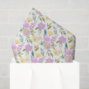 Purple Yellow Floral Decoupage Paper, Botanical Tissue Paper