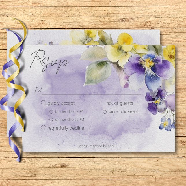 Purple & Yellow Floral Modern Wedding Dinner RSVP Card (Purple & Yellow Floral Modern Wedding Dinner RSVP Card)