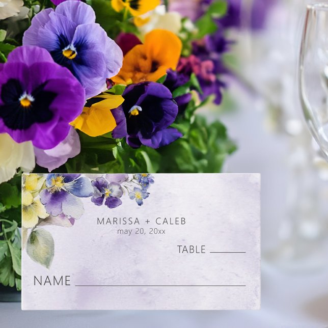 Purple & Yellow Floral Modern Wedding Place Card (Creator Uploaded)