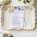 Purple & Yellow Floral Modern Wedding Program<br><div class="desc">Celebrate your love story with our simple yet elegant wedding program, featuring stunning bouquets of purple, yellow, and lavender pansies surrounded by lush greenery. Set against a dreamy purple watercolor splash background, this design beautifully blends sophistication and charm. Perfect for setting the tone for your special day. Created by Simply...</div>