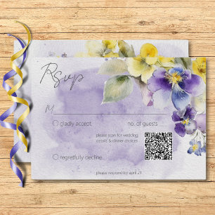 Purple & Yellow Floral Modern Wedding QR Code RSVP Card