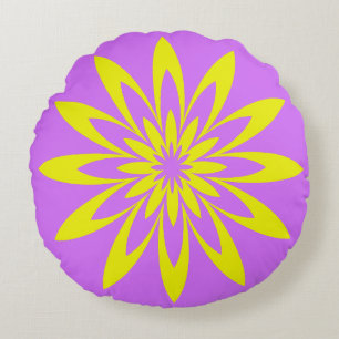 Purple Yellow Flower Round Cushion