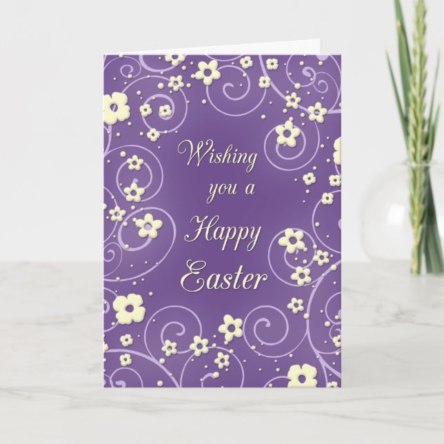 Purple & Yellow Flowers Happy Easter Card (Front)