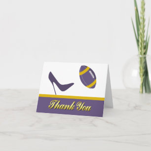 Purple & Yellow Football Wedding Thank You Card