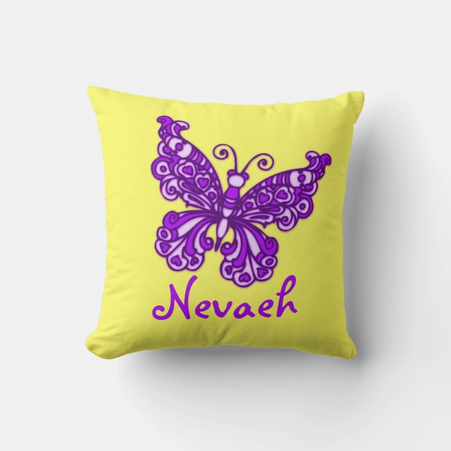Purple yellow girls name butterfly cushion pillow (Front)
