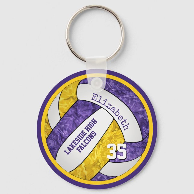 purple yellow girls volleyball keychain team name (Front)