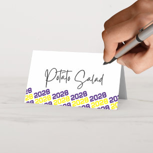 Purple & Yellow Grad Class Year Folding Food or Place Card