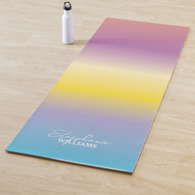 Purple-Yellow Gradient Yoga Mat with Custom Name (In Situ)