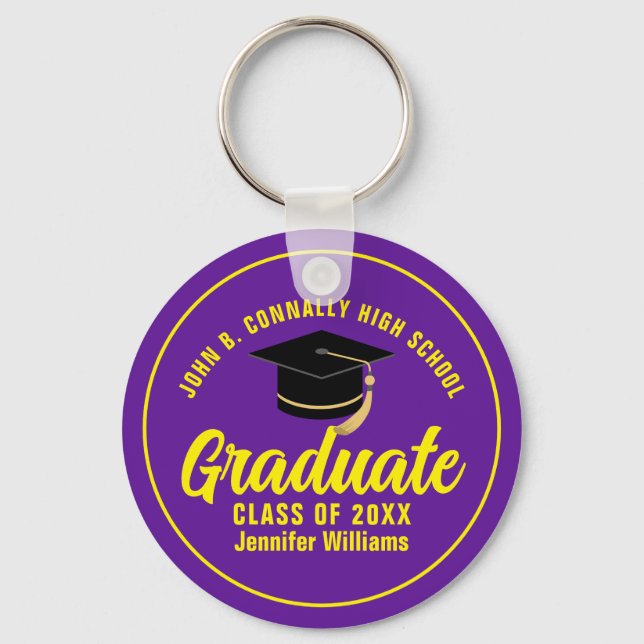 Purple Yellow Graduate Custom 2025 Graduation Key Ring (Front)