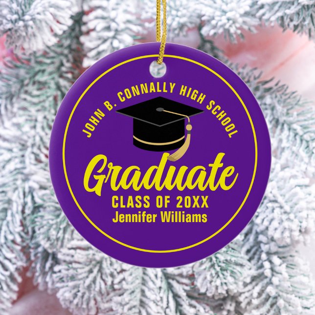 Purple Yellow Graduate Custom Graduation Christmas Ceramic Tree Decoration (Creator Uploaded)