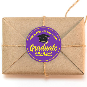 Purple Yellow Graduate Custom Graduation Party Classic Round Sticker