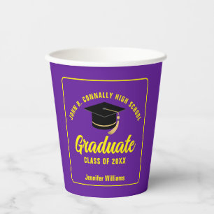 Purple Yellow Graduate Custom Graduation Party Paper Cups