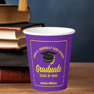 Purple Yellow Graduate Custom Graduation Party Paper Cups