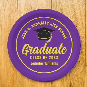 Purple Yellow Graduate Custom Graduation Party Paper Plate