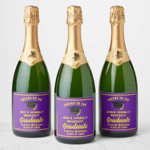 Purple Yellow Graduate Custom Graduation Party Sparkling Wine Label