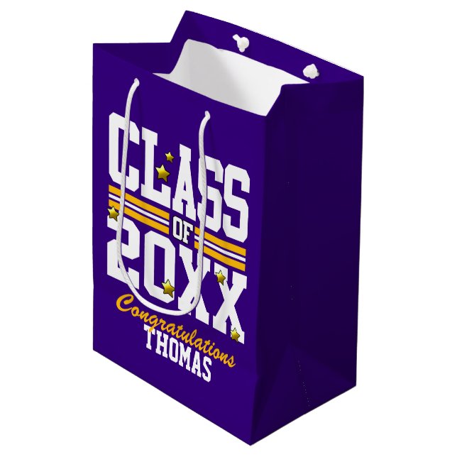 Purple|Yellow Graduating Class Year Medium Gift Bag (Front Angled)